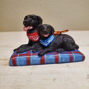 Sweet Black Labs on Bed Statue Figure Labrador Lab Puppy Dog Figurine Ornament